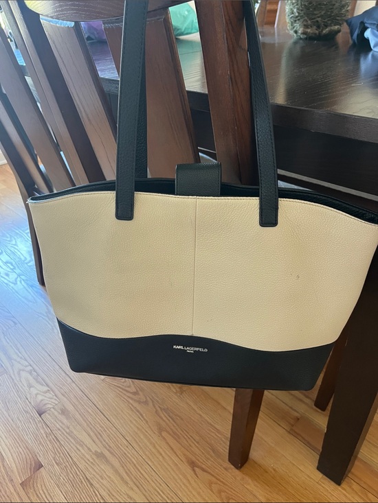 Karl Lagerfeld Handbags - Karl Lagerfeld Black and Cream Two-Tone Pebbled Leather Tote